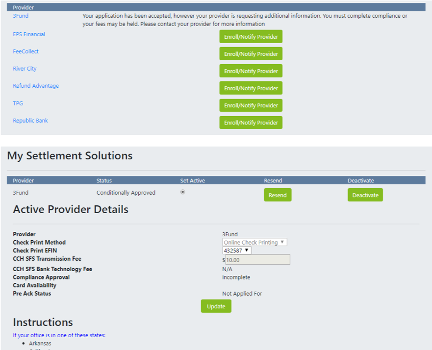 Settlement provider details