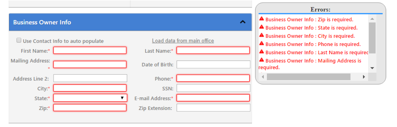 required fields